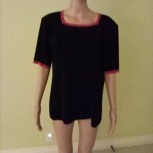 Exclusively Misook Womens Acrylic Striped Black Red Pink Square Neck Top Sz M